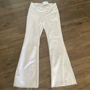 NWT high waist white cotton spandex wide leg pants, XL